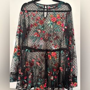 Zara Sheer floral embroidered top